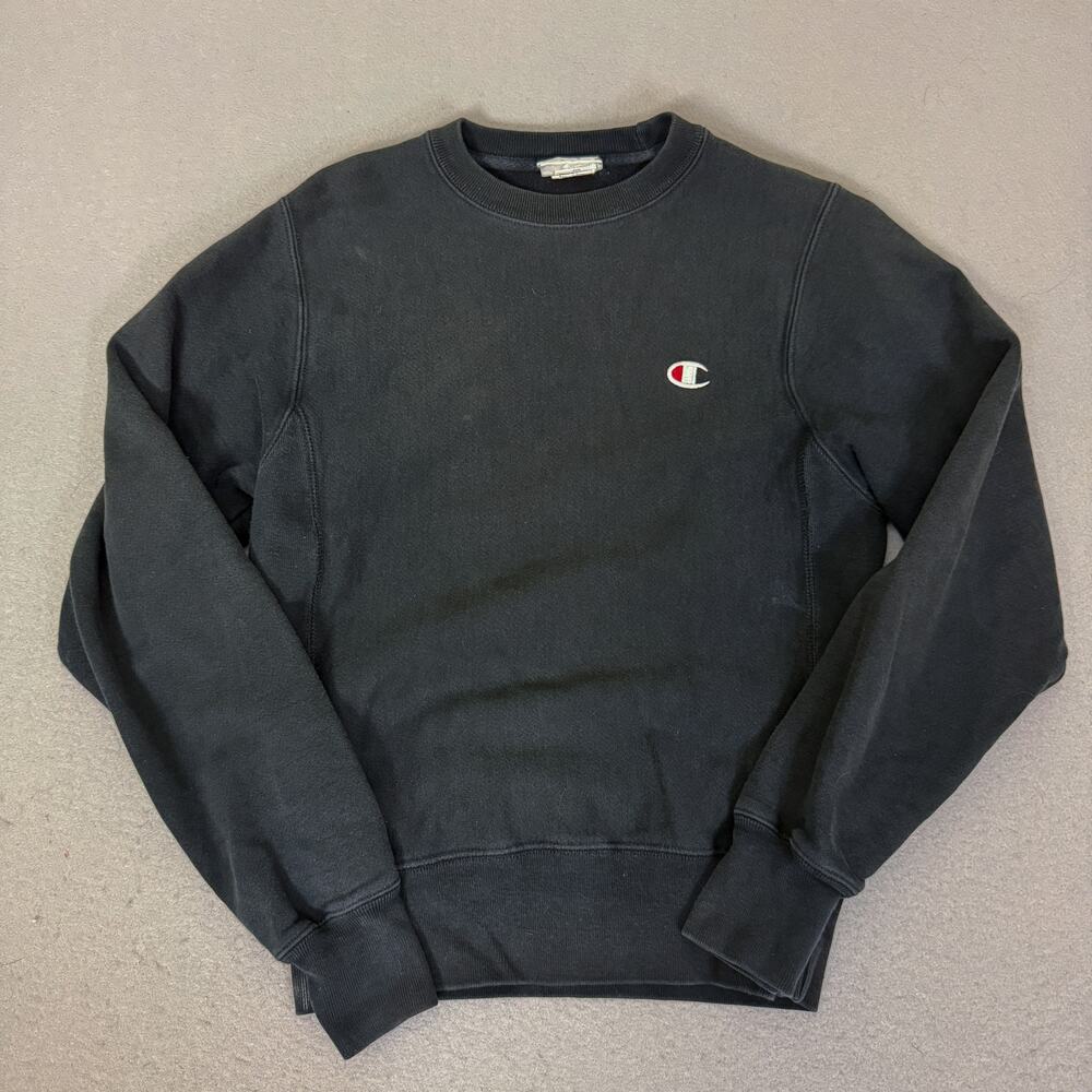 Champion Reverse Weave Sweatshirt Black Crewneck Pullover XS Small Logo